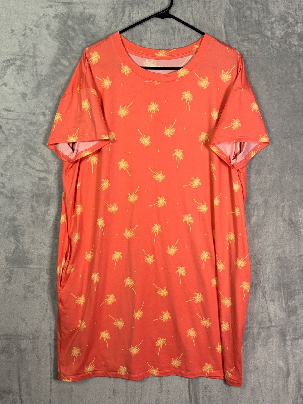 Joyspun Coral Crewneck Tshirt Dress Palm Trees with Pockets Size L/XL